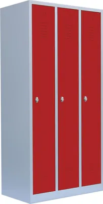 Produktbild von 3er Spind Spint Umkleide Stahl Kleiderschränke Gaderobenschrank 3türiger Spind Lichtgrau/Rot 510134