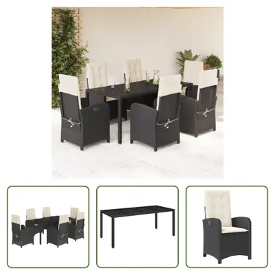 Produktbild von The Living Store 7-tlg. Garten-Essgruppe mit Kissen Schwarz Poly Rattan