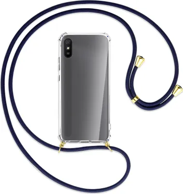 Produktbild von Handykette Backcover-Schutzhülle mit Band (Metall goldfarben) für Xiaomi Redmi 9A - dunkelblau