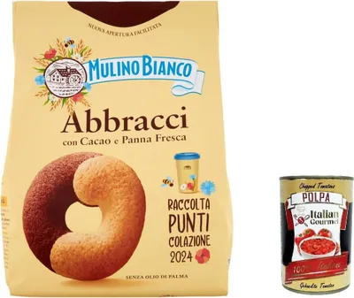Produktbild von 12x Mulino Bianco Abbracci Shortbread-Kekse mit Kakao und frischer Sahne, ohne Palmöl, geschmacksintensives Frühstück, 700 g + Italian gourmet polpa 400g