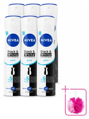 Obrázek produktu pro 6 kusů NIVEA Black & White Invisible Pure, antiperspirační sprej, 150 ml, balení