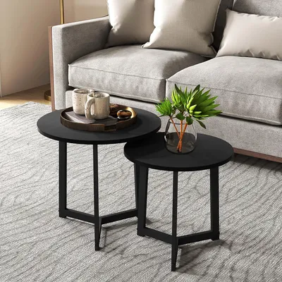 Produktbild von 2-teiliges ineinander schiebbares Couchtisch-Set, rund, Ø48x45 cm und Ø40x40 cm, Schwarz