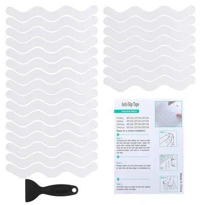 Produktbild von Antirutsch-Aufkleber - 24 Stück 20x2 cm - Für Dusche Badewanne Treppen und Böden - Transparent Schwarz mit Schaber