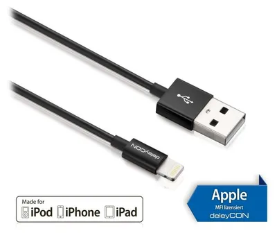 Image de Câble de recharge et de données Lightning 8 broches USB deleyCON 0,5 m MFI pour Apple iPhone 14 Pro Max 14 Pro 14 Plus 14 SE 13 Pro Max 13 Pro 13 Mini 12 Pro Max 12 Pro 12 Mini - Noir
