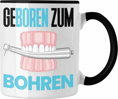 Produktbild von Trendation - Geboren Zum Bohren Tasse Geschenk für Zahnarzt Zahnärztin Lustiger Spruch Geschenkidee Weihnachten Geburtstag (Schwarz)