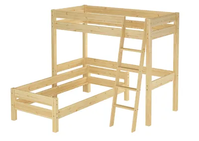 Produktbild von Hochbett für Kinder + Einzelbett 90x200 Kinderbett Stockbett Kiefer massiv V-60.20-09-2-20ZRollrost und Matratze inkl.