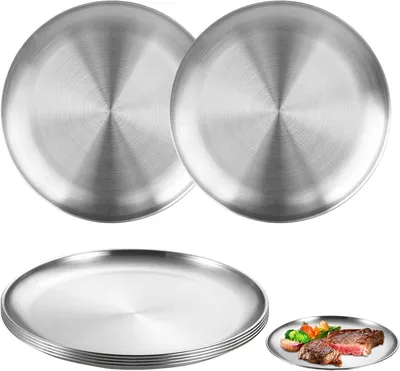 Imagen del producto de Platos de acero inoxidable para camping, juego de 6 unidades, diámetro de 20 cm, ideales para actividades al aire libre y picnics