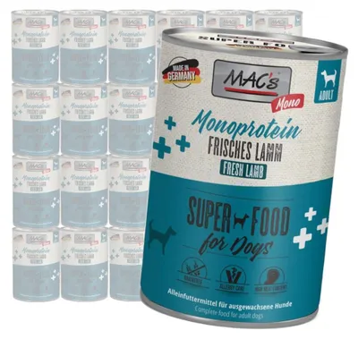 Produktbild von MAC's Hunde-Monoprotein-Nassfutter mit Lamm 24x400g für allergieanfällige Hunde