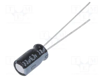 Produktbild von 10x Kondensator: elektrolytisch Ø5x9mm 33uF 6,3VDC ±20% THT  55mA URS0J330MDD Elekt
