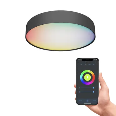 Produktbild von Calex Smart LED Deckenleuchte, 40 cm, RGB-Farben & kalt- bis warmweiß Licht, dimmbar, WLAN App- & Sprachsteuerung, Schwarz