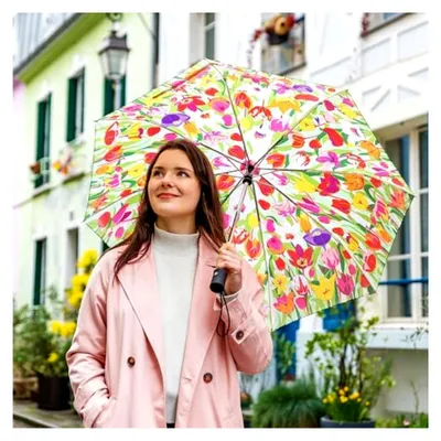Produktbild von Faltbarer Regenschirm – Tulpenmuster, mehrfarbig