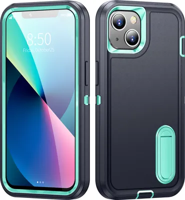 Immagine prodotto di Custodia per iPhone 13 /iPhone 14 Custodia protettiva antiurto ibrida a tre strati con supporto Blu