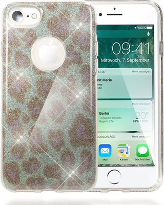 Produktbild von Apple iPhone 7 Handy Hülle von NALIA, Leopard Glitzer Case Cover Bling Schutz