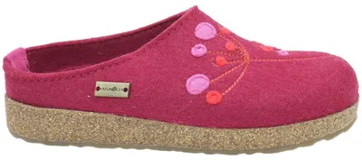 Produktbild von Haflinger Grizzly Amaya Damen Filz-Kork Pantoffel mit Blumenmotiv Weinrot (Port), 751009-33