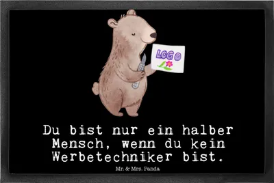 Produktbild von Mr. & Mrs. Panda Eingangsmatte Werbetechniker Herz 40 x 60 cm - Schwarz - Geschenk, Türvorleger, abstreifer, Schmutzmatte, Schmutzfangmatte, Bodenvorleger, fußmatte