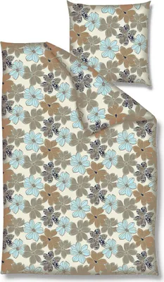 Produktbild von Traumschloss Renforcé Bettwäsche - Blumen, blau braun beige 135 x 200 cm Blumen in beige, braun