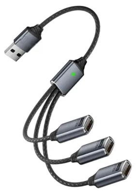 Productafbeelding van USB 3.0 splitterkabel - met aluminium connectoren en een gevlochten USB OTG-adapter voor telefoon, tablet, computer, voor opladen en dataoverdracht, grijs