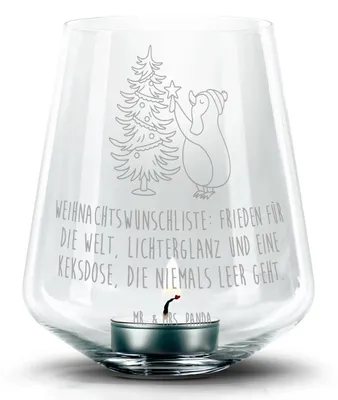 Produktbild von Mr. & Mrs. Panda Kerzenhalter Pinguin Weihnachtsbaum - Transparent - Geschenk, Teelichthalter, Weihnachten, Teelicht Glas, Windlicht, Winter, Laterne, gravur