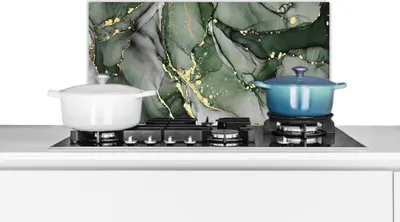 Produktbild von KitchenYeah®  Spritzschutz Küche - Küchenrückwand - Wandschutz für Herd und Spüle - Luxus - Marmor - Grün 60x30 - Alu-Dibond (Alternative zum Spritzschutz aus Glas) - Hitzebeständig - Herdspritzschutz
