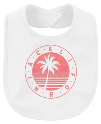 Produktbild von California Palme Strand Sonnenuntergang Urlaub Retro Vintage Surf Baby Lätzchen, Weiß