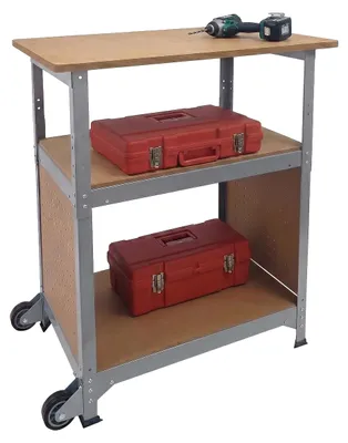 Immagine prodotto di Banco da lavoro Relaxdays, con rotelle, L x P x A: 69,5 x 72,5 x 50 cm, regolabile in altezza, piano di lavoro con pannello forato, acciaio e MDF, argento