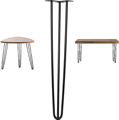 Three different table bases with hairpin legs are shown against a white background.