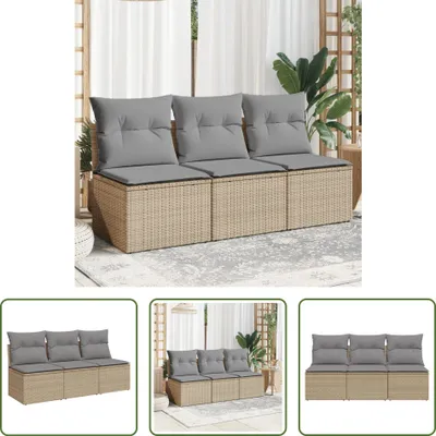 Produktbild von The Living Store Gartensofa mit Kissen 3-Sitzer Beige Poly Rattan