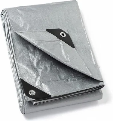 Imagen del producto de Unyqoos®: Lona de protección impermeable de 3 x 3 metros – color plateado, fabricada en polietileno tejido, con ojales de aluminio inoxidable, resistente al desgarro y a la formación de moho