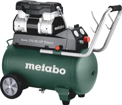 A Metabo air compressor is shown against a white background.