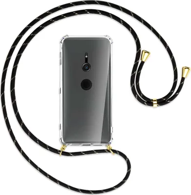 Produktbild von Handykette Backcover-Schutzhülle mit Band (Metall goldfarben) für Sony Xperia XZ2 - schwarz/gold