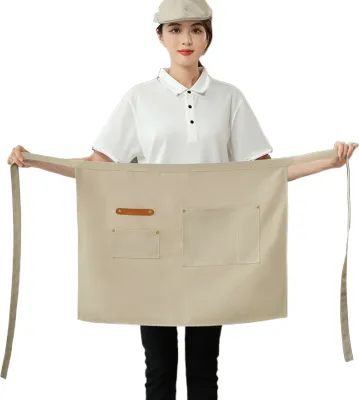Produktbild von Halbschürze mit Taschen, wasserdichte Stoffschürze für Kellner, Köche, schmutzabweisend, einfarbig, Küchenschürze für Kellner für Männer und Frauen