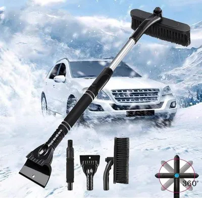Productafbeelding van Unyqoos® Autoreinigingsborstel 3-in-1 – 360° draaibare kop, uitschuifbaar van 64 tot 80 cm, ergonomische softgrip, ijskrabber, ABS/PVC