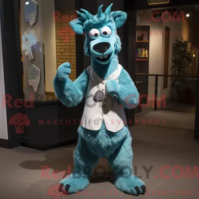 Produktbild von Cyan REDBROKOLY Lama Maskottchen Kostüm Charakter bekleidet mit einer Anzughose und Ringen