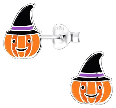 Produktbild von Halloween Ohrringe Silber 925 Kinder Ohrstecker Kürbis (Pumpkin)