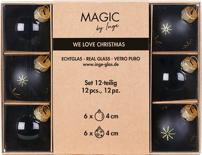 Produktbild von Weihnachtskugeln Glas 4cm Schneeflocken Motiv 12er Set Ebony Black
