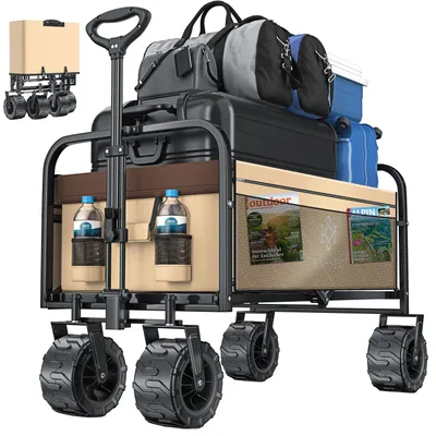 Image de Chariot pliable KESSER® avec pneus larges | 2 filets inclus | pliable | pneus en plastique | capacité de charge jusqu'à 150 kg | chariot de transport | remorque de jardin