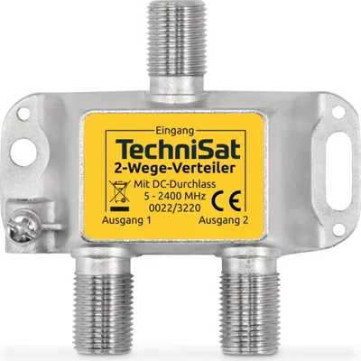 A TechniSat 2-way splitter for satellite or cable TV.