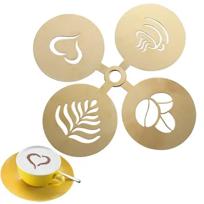 4 Edelstahl Kaffeeschablonen, Cappuccino-Schablonen, 4 Motive
