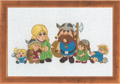 Produktbild von Permin Kreuzstich Stickpackung "Wikingerfamilie", Zählmuster, 29x19cm, 92-6321