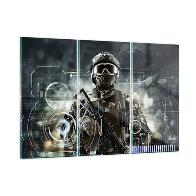 Produktbild von Bilder auf glas - Soldat Gewehr - 165x110cm - Glasbilder - Wandbilder - Kunstdruck - zum Aufhängen bereit - Wanddekoration aus Glas - Glas Bilder - Wandbild auf Glas - 3 Teile - GCE165x110-4071
