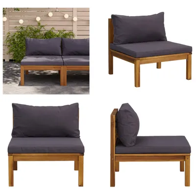 Produktbild von vidaXL Modulares Mittelsofa mit Dunkelgrauen Kissen Massivholz Akazie - Mittelsofa - Mittelsofas - Sofa - Sofas