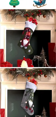 Produktbild von Grüne Gestrickte Weihnachtsstrumpf Deko mit Großem Fassungsvermögen Hängende und Süßigkeitentasche für Baum Kamin Fenster und Festliche Wohnraumdekoration
