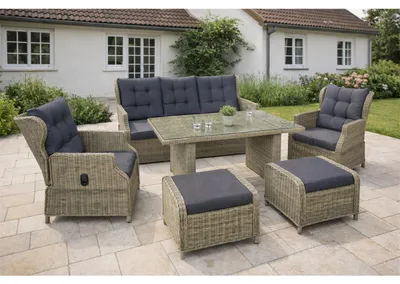 Produktbild von Green Spirit® Bilbao Dininglounge-Set Polyrattan 7 Personen braun-meliert mit