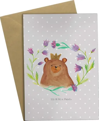 Produktbild von Mr. & Mrs. Panda valentinstagskarte Bär Königin - Grau Pastell - Geschenk, Muttertag, Mutter, Mutti, Mom, osterkarten, Lieblingsmensch, Glückwunschkarte, einladungskarten