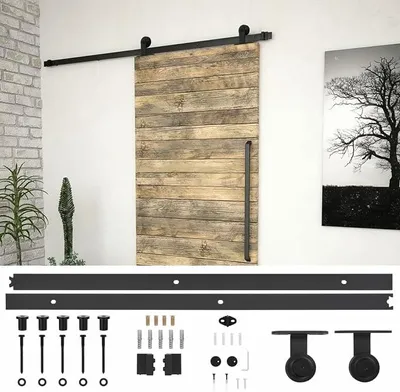 Produktbild von Schiebetürbeschlag-Set SKIEN 183 cm Stahl Schwarz, Schiebetürsystem, Schiebetür Beschlag - 145262