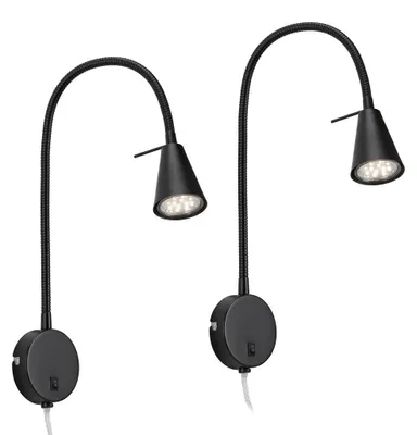 Produktbild von 2er Set LED Leselampe mit Schalter, schwenkbar, GU10, eckig, warmweißes Licht, Wandleuchte, Wandlampe, Bettlampe, Lampe Bett, Leselicht,45 cm, Schwarz