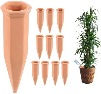 Image de Unyqoos® : Cônes d'irrigation automatique en terre pour plantes d'intérieur et de balcon – alimentation automatique en eau, utilisables avec des bouteilles de vin ou en PET