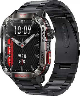Zdjęcie produktu dla Zegarek sportowy Outdoor Smart z ekranem HD 2,01 cala, kompasem, wodoodpornością IP68, Bluetooth 5.0 i aplikacją do wędrówek, biegania i jazdy na rowerze, kolor czarny stalowy