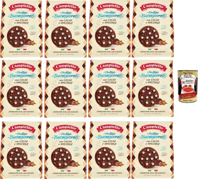 Produktbild von Campiello Il Frollino del Buongiorno con cacao e nocciole Shortbread mit Kakao und Haselnüssen, biscuits cookies 100% Italienische Kekse 12x 700g + Italian Gourmet polpa 400g