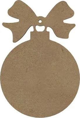 Zdjęcie produktu dla Bombka świąteczna z kokardą wykonana z drewna MDF do dekoracji - 16 x 11 cm
